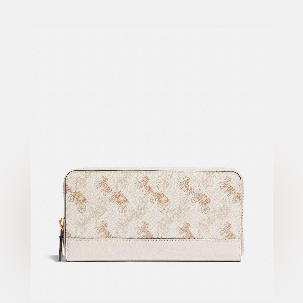 NWT COACH SLIM ACCORDION ZIP WALLET WITH HORSE AND CARRIAGE PRINt CREAM BEIGE - Picture 1 of 11